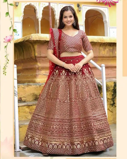Zeel Vol 17409 Maroon Raw Silk Designer Wedding Lehenga Choli