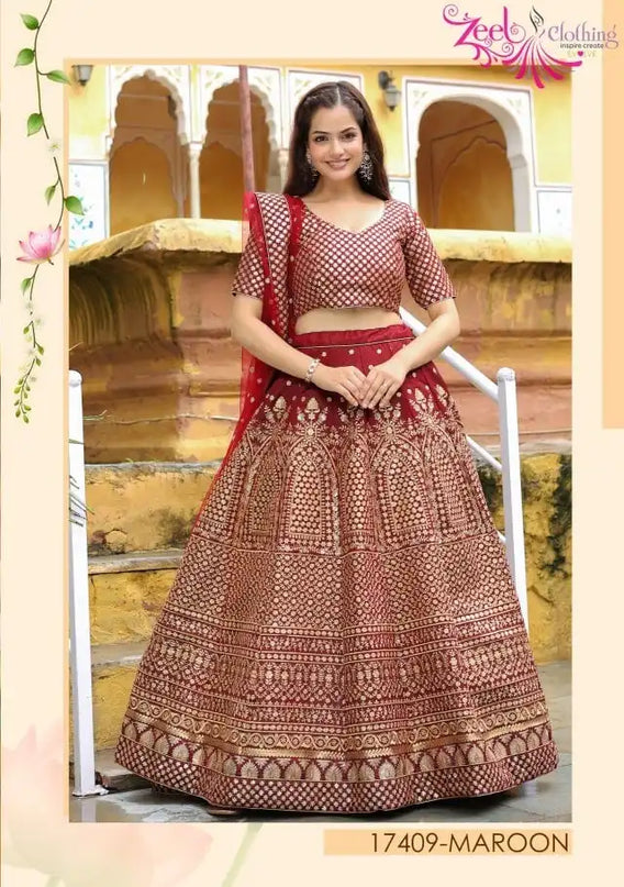 Zeel Vol 17409 Maroon Raw Silk Designer Wedding Lehenga Choli