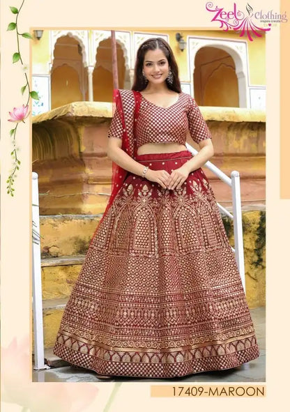 Zeel Vol 17409 Maroon Raw Silk Designer Wedding Lehenga Choli