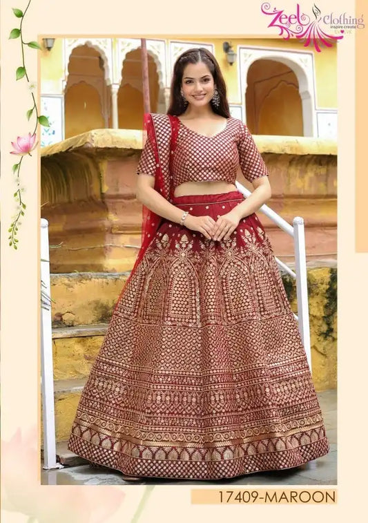 Zeel Vol 17409 Maroon Raw Silk Designer Wedding Lehenga Choli