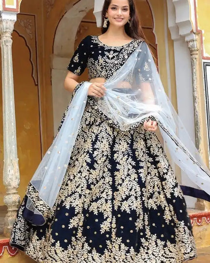 Zeel Vol 17707 Navy Blue Velvet Designer Wedding Lehenga Choli
