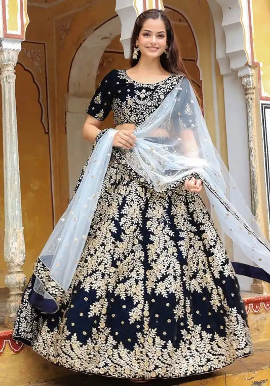 Zeel Vol 17707 Navy Blue Velvet Designer Wedding Lehenga Choli