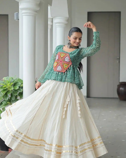 Moni 1185 White Rama Cotton Navratri Lehenga Choli Collection