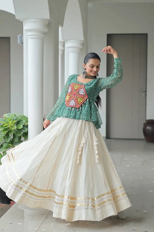Moni 1185 White Rama Cotton Navratri Lehenga Choli Collection