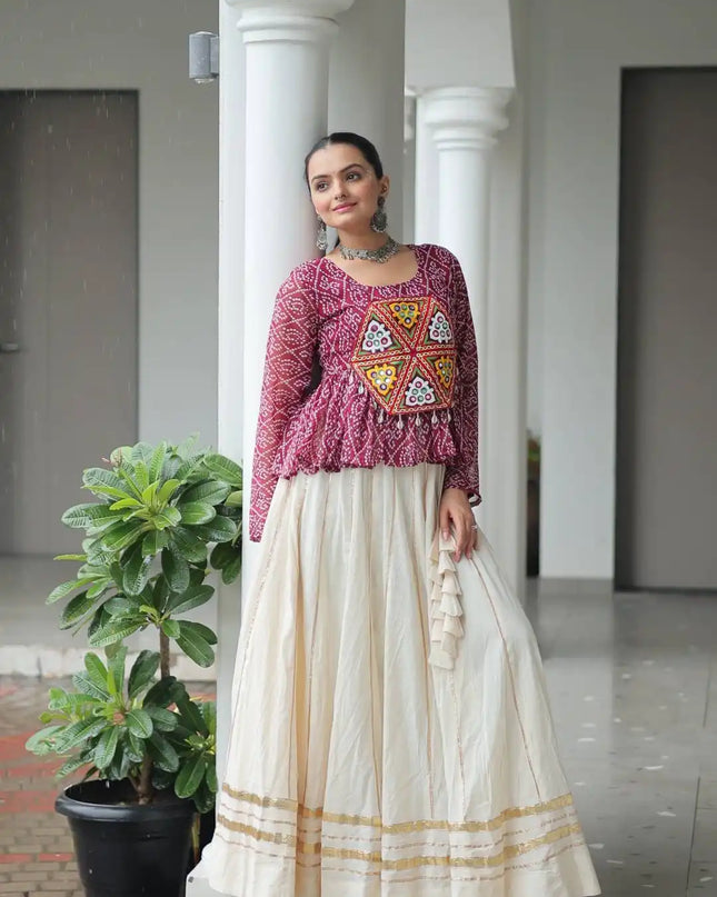 Moni 1185 White Maroon Cotton Navratri Lehenga Choli Collection