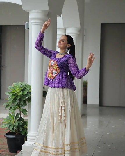 Moni 1185 White Purple Cotton Navratri Lehenga Choli Collection