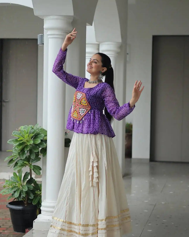 Moni 1185 White Purple Cotton Navratri Lehenga Choli Collection