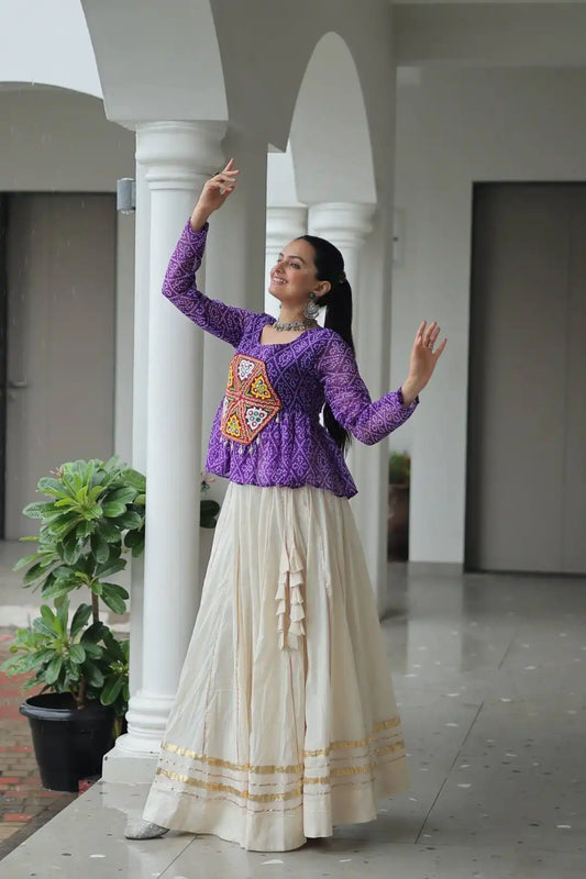 Moni 1185 White Purple Cotton Navratri Lehenga Choli Collection