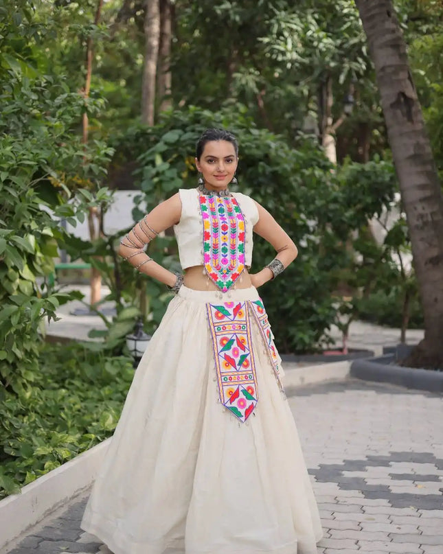 Moni 5046 White Color Kora Cotton Navratri Lehenga Choli Collection
