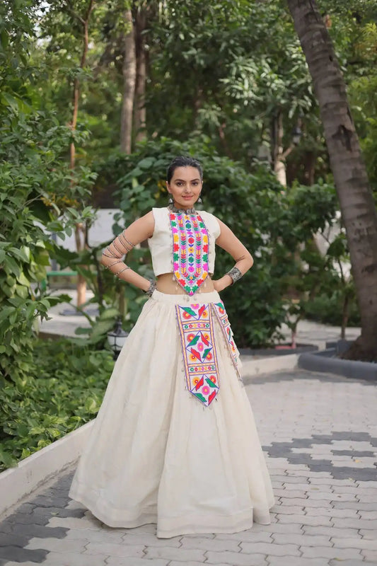 Moni 5046 White Color Kora Cotton Navratri Lehenga Choli Collection