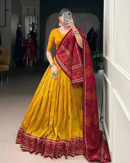 WMN 1250 Gauri Tasar Silk Bandhej Printed Navratri Lehenga Choli 2025