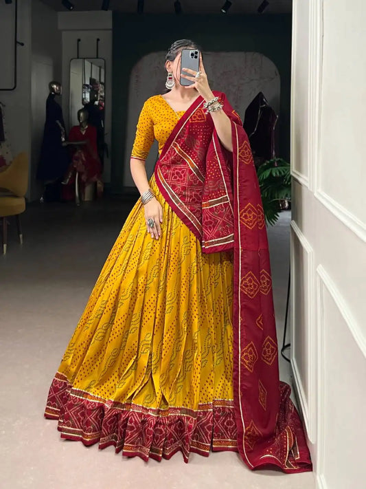 WMN 1250 Gauri Tasar Silk Bandhej Printed Navratri Lehenga Choli 2025