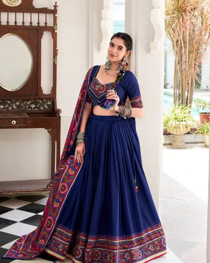 WMN 1243 Jobaniyu Tasar Silk Blue Color Lehenga Choli Navratri Collection 2025