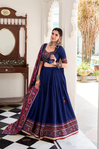 WMN 1243 Jobaniyu Tasar Silk Blue Color Lehenga Choli Navratri Collection 2025
