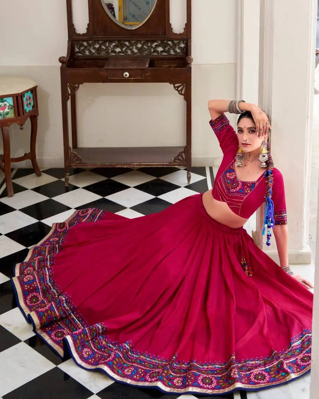 WMN 1243 Jobaniyu Tasar Silk Pink Color Lehenga Choli Navratri Collection 2025