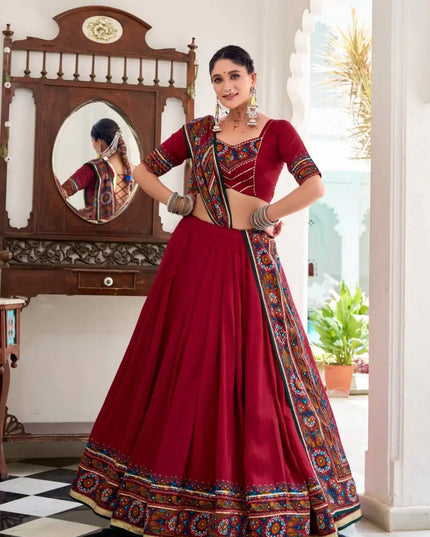WMN 1243 Jobaniyu Tasar Silk Red Color Lehenga Choli Navratri Collection 2025