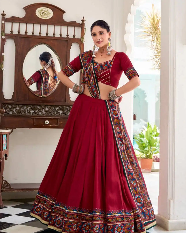 WMN 1243 Jobaniyu Tasar Silk Red Color Lehenga Choli Navratri Collection 2025