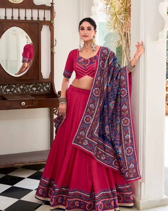 WMN 1243 Jobaniyu Tasar Silk Pink Color Lehenga Choli Navratri Collection 2025