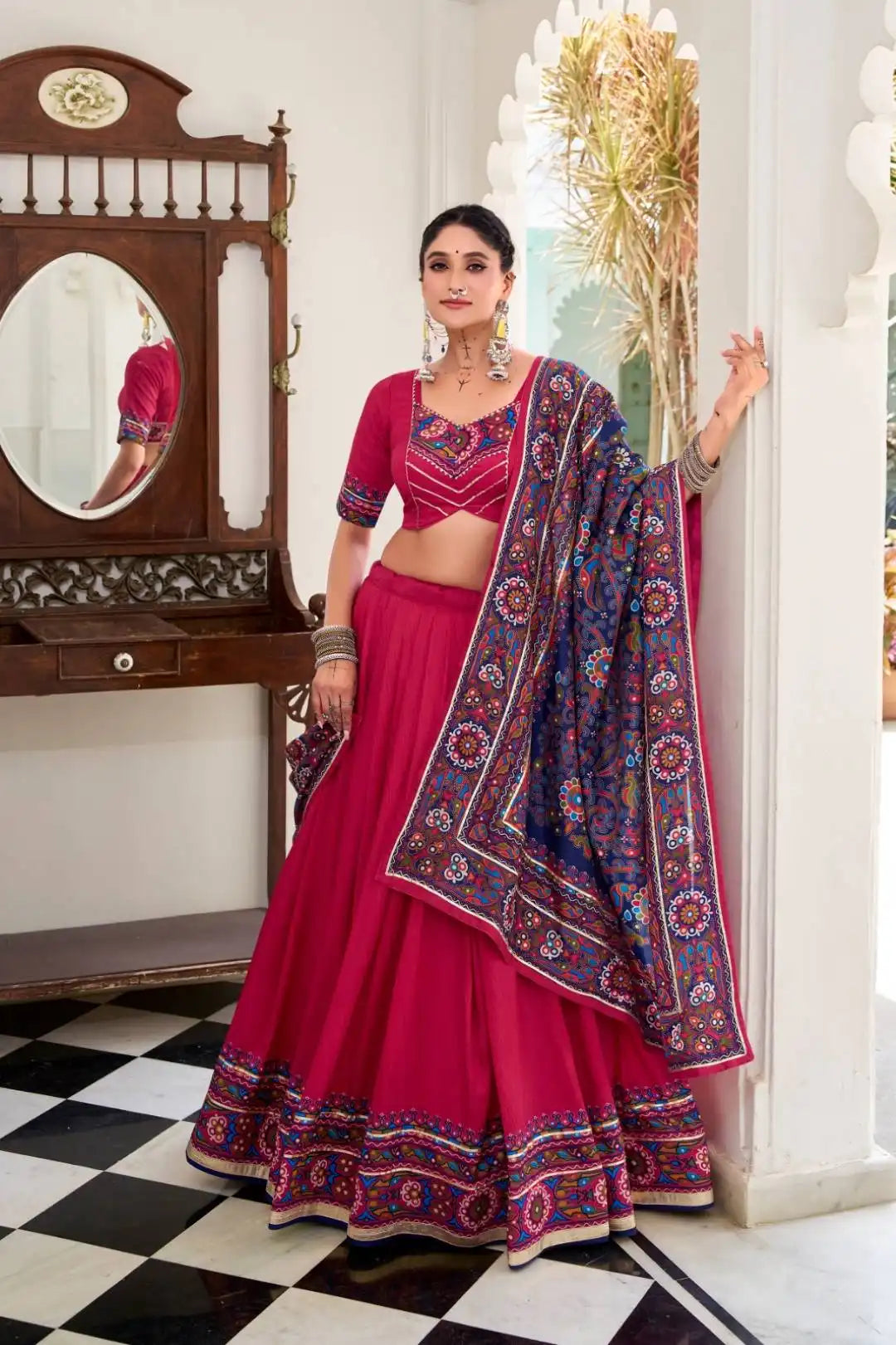 WMN 1243 Jobaniyu Tasar Silk Pink Color Lehenga Choli Navratri Collection 2025