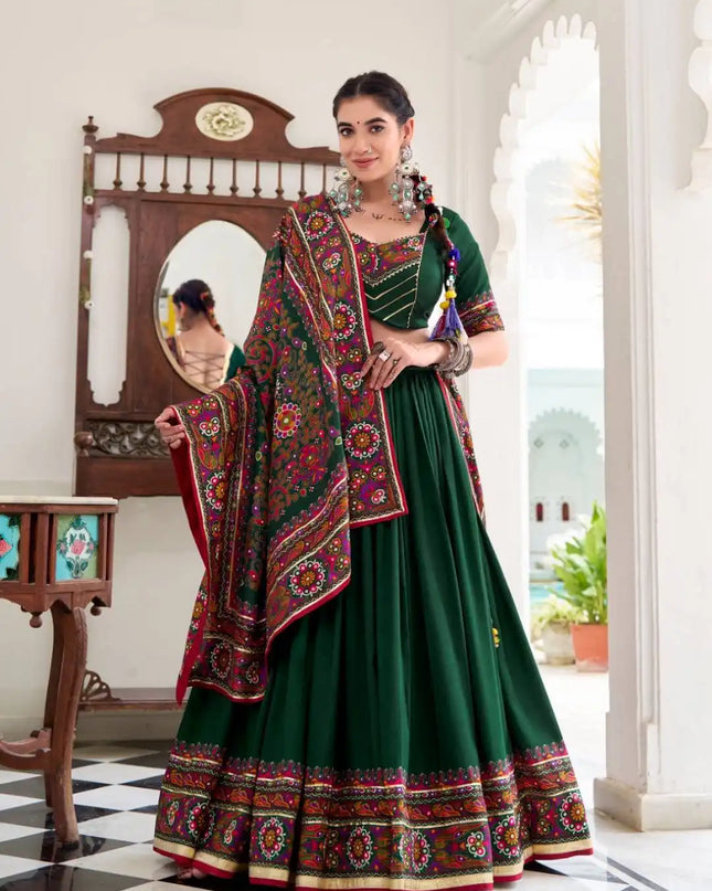 WMN 1243 Jobaniyu Tasar Silk Green Color Lehenga Choli Navratri Collection 2025