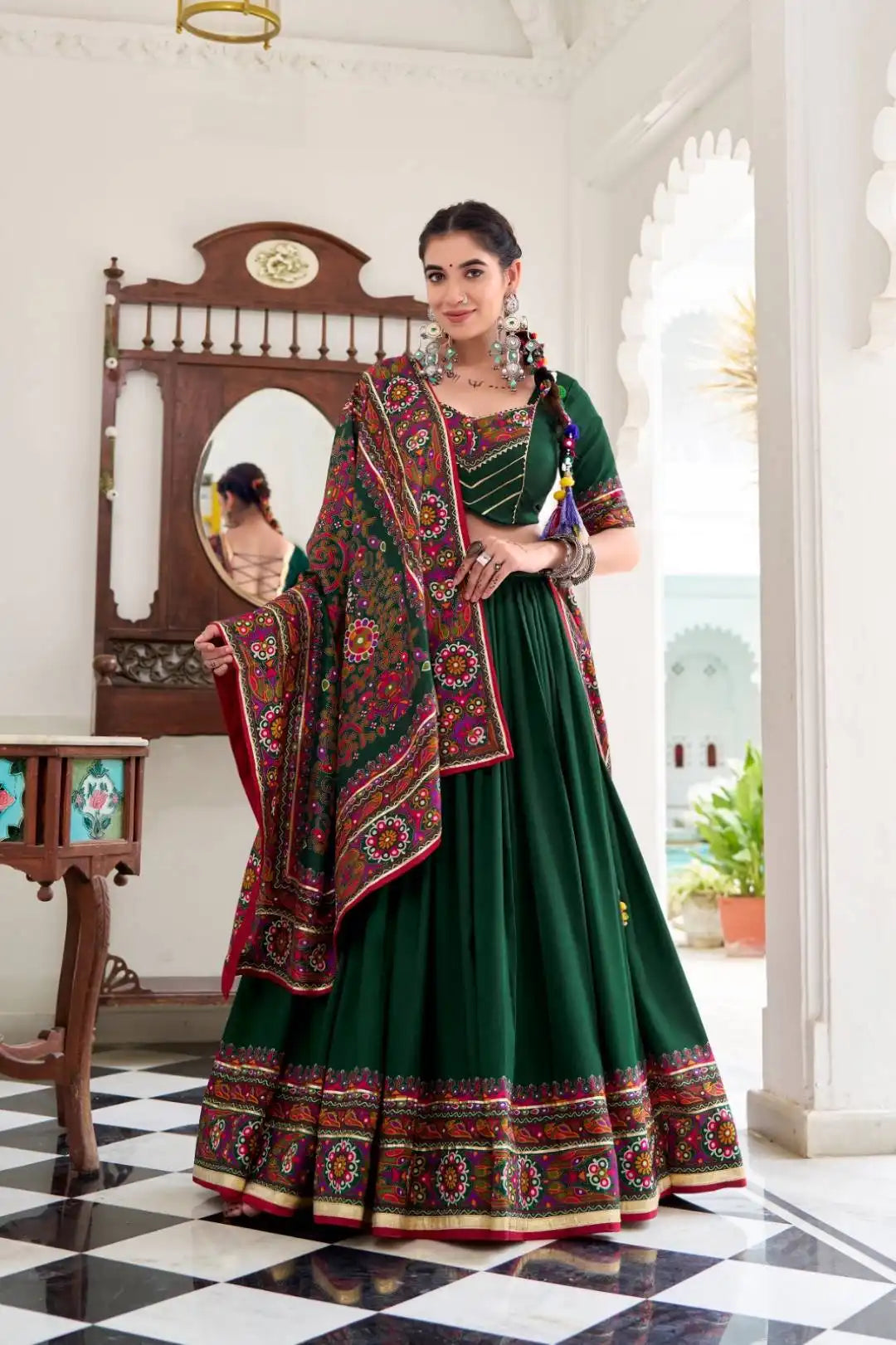 WMN 1243 Jobaniyu Tasar Silk Green Color Lehenga Choli Navratri Collection 2025