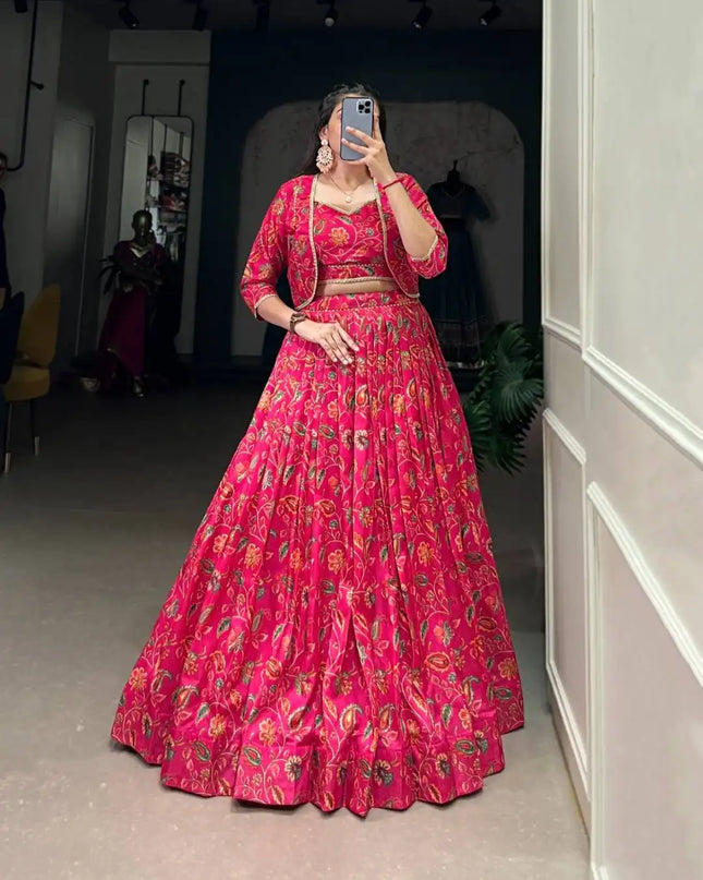 WMN 1136 Tussar Silk Floral Printed Wedding Lehenga Choli