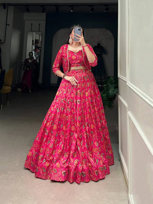 WMN 1136 Tussar Silk Floral Printed Wedding Lehenga Choli