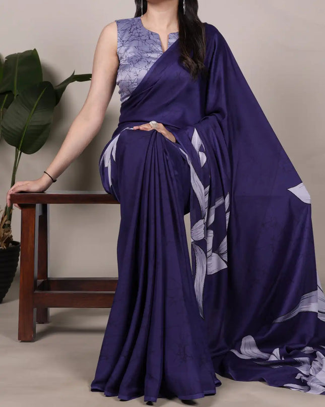WMN 7054 Satin Silk Digital Printed Saree Collection Eggplant