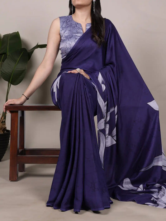 WMN 7054 Satin Silk Digital Printed Saree Collection Eggplant