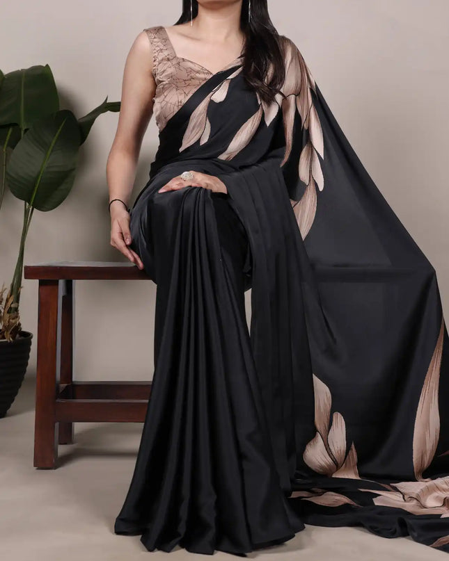 WMN 7054 Satin Silk Digital Printed Saree Collection Black