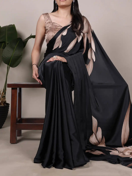 WMN 7054 Satin Silk Digital Printed Saree Collection Black