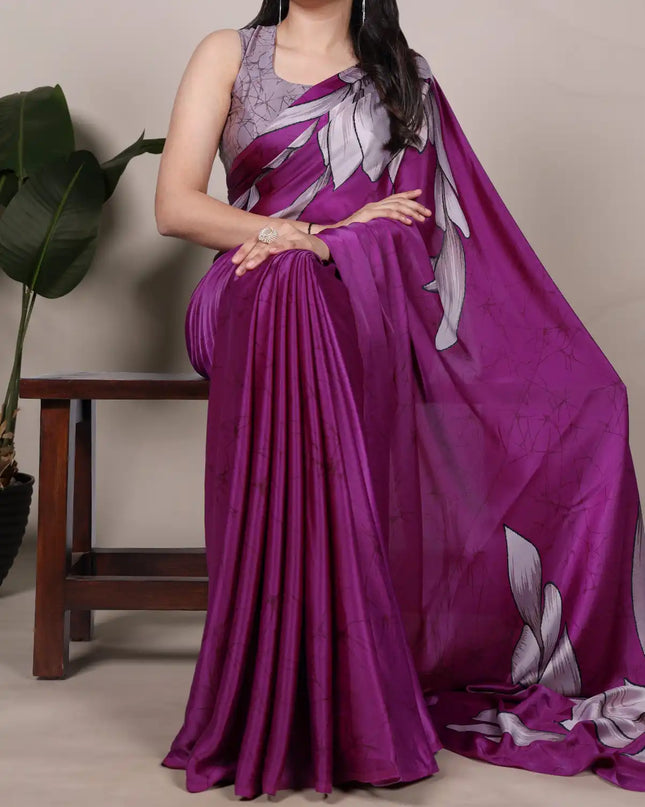 WMN 7054 Satin Silk Digital Printed Saree Collection Redviolet