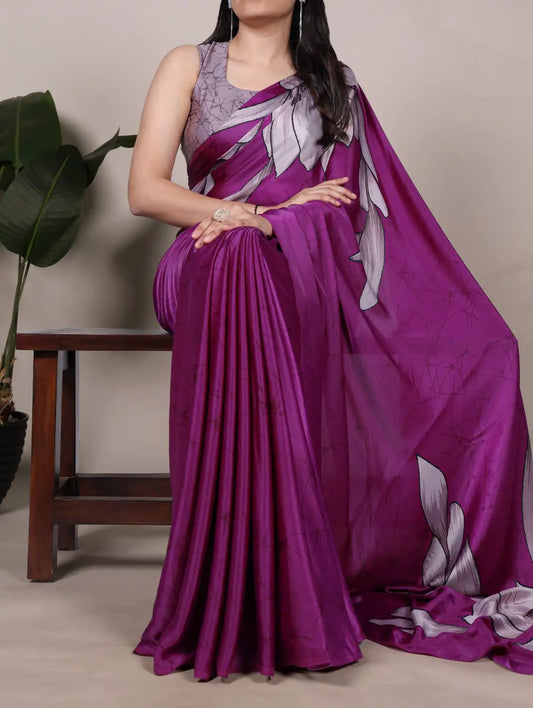 WMN 7054 Satin Silk Digital Printed Saree Collection Redviolet