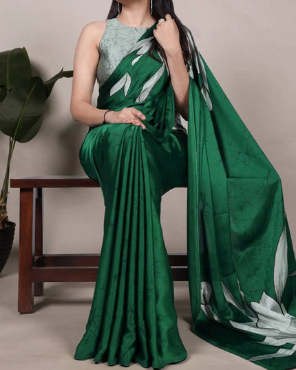 WMN 7054 Satin Silk Digital Printed Saree Collection Forestgreen