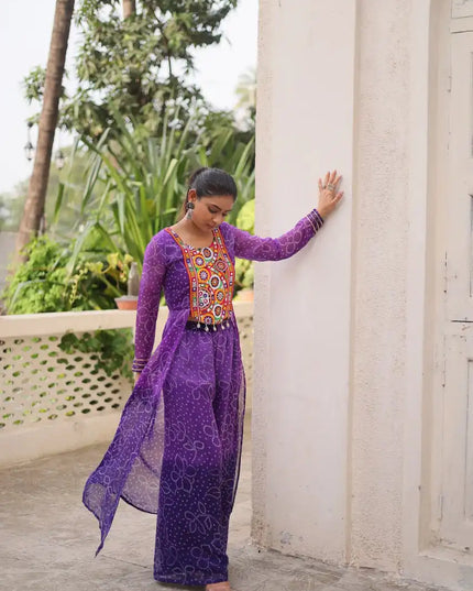 Moni 1198 Navratri Bandhani Periwinkle Color Print Kurti With Pant Collection