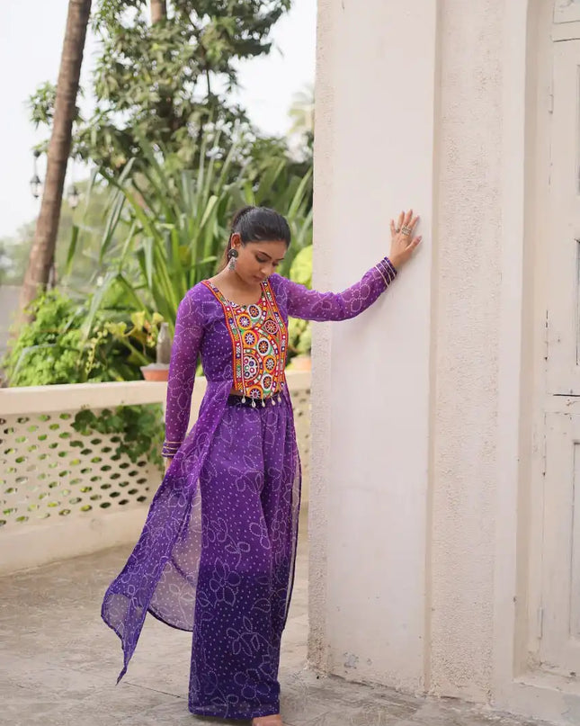 Moni 1198 Navratri Bandhani Periwinkle Color Print Kurti With Pant Collection