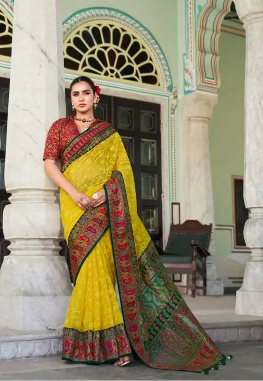 Kreshva Shanti Yellow Color Georgette Printed Saree Party Wear Collection 2025