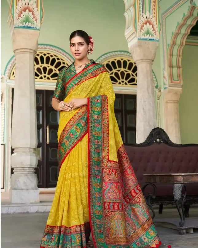 Kreshva Shanti Lemon Color Georgette Printed Saree Party Wear Collection 2025