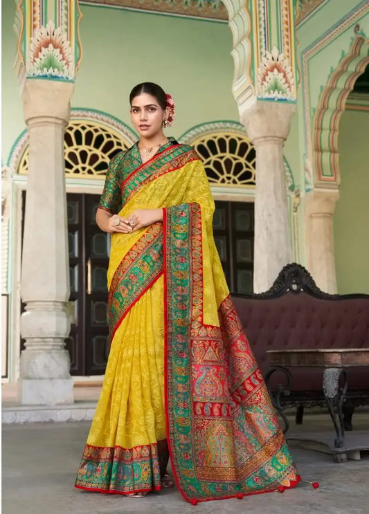 Kreshva Shanti Lemon Color Georgette Printed Saree Party Wear Collection 2025