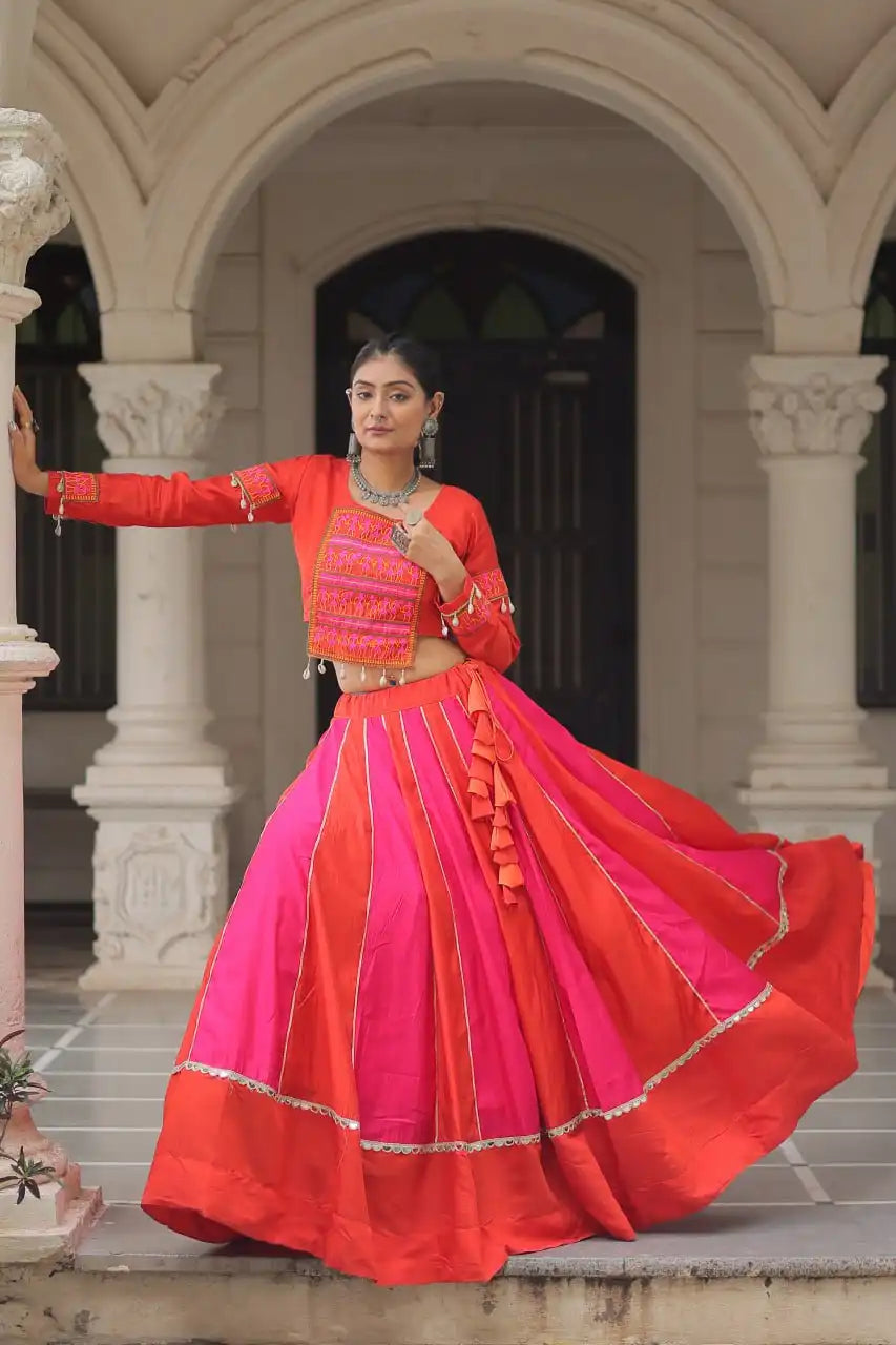 Mohini 7139 Pink Color Roman Silk Navratri Chaniya Choli Mirror Lace