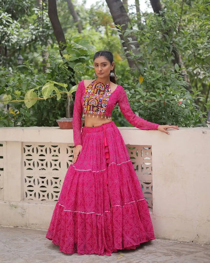 Mohini 7134 Pink Color Faux Georgette Bandhej Printed Navratri Lehenga Choli
