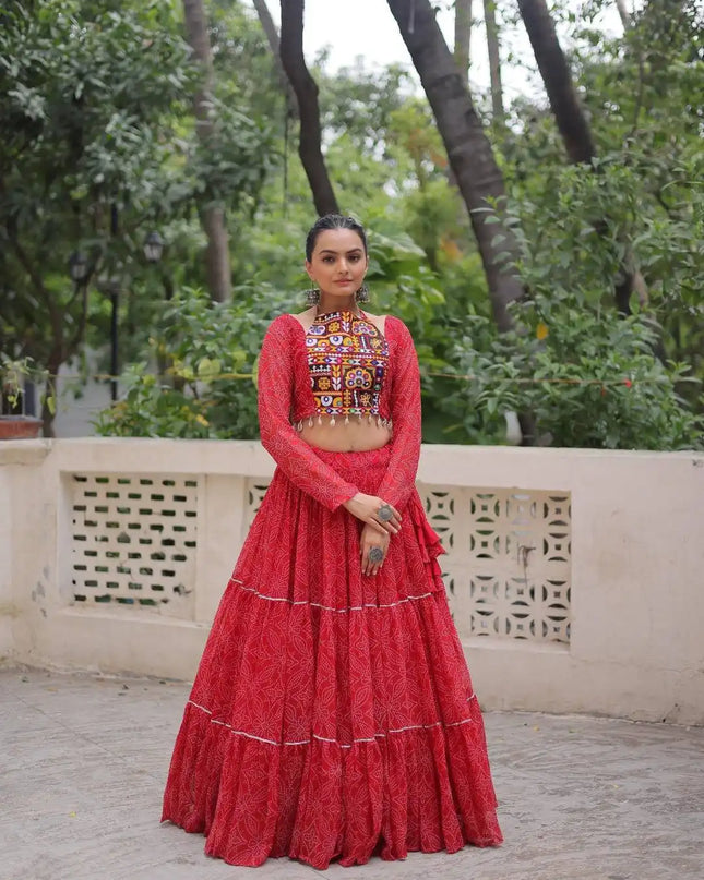 Mohini 7134 Red Color Faux Georgette Bandhej Printed Navratri Lehenga Choli