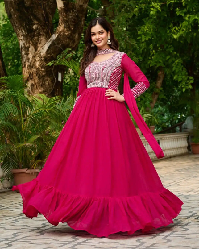 Moni 1151A Star Georgette Gown With Dupatta Embroidery Work