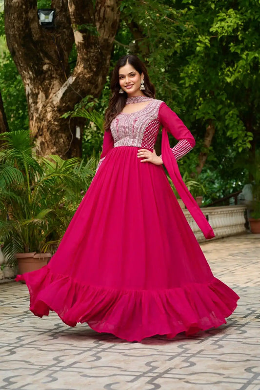 Moni 1151A Star Georgette Gown With Dupatta Embroidery Work