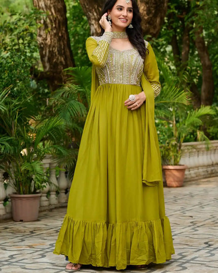 Moni 1151A Star Georgette Gown With Dupatta Embroidery Work 2025