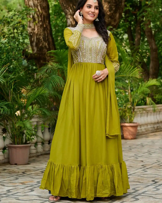 Moni 1151A Star Georgette Gown With Dupatta Embroidery Work 2025