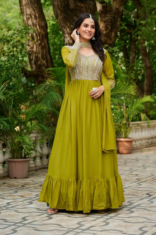 Moni 1151A Star Georgette Gown With Dupatta Embroidery Work 2025