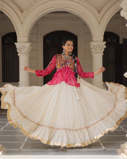Moni 5044 White Pink Kora Cotton Navratri Lehenga Choli Collection 2025