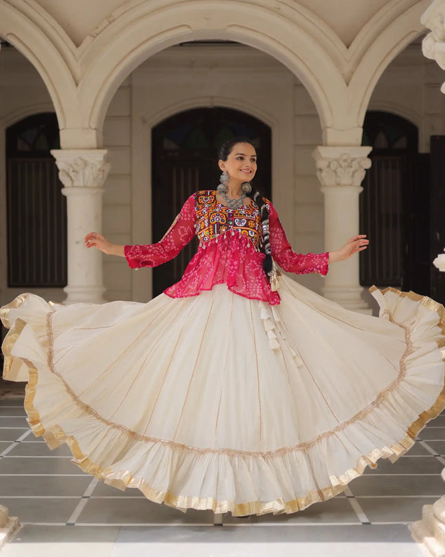 Moni 5044 White Pink Kora Cotton Navratri Lehenga Choli Collection 2025