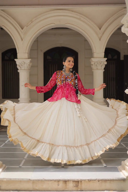 Moni 5044 White Pink Kora Cotton Navratri Lehenga Choli Collection 2025